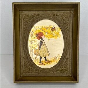 Vintage Holly Hobbie Picture Frame Molded Plastic Detail Wall Hanging 70's Decor